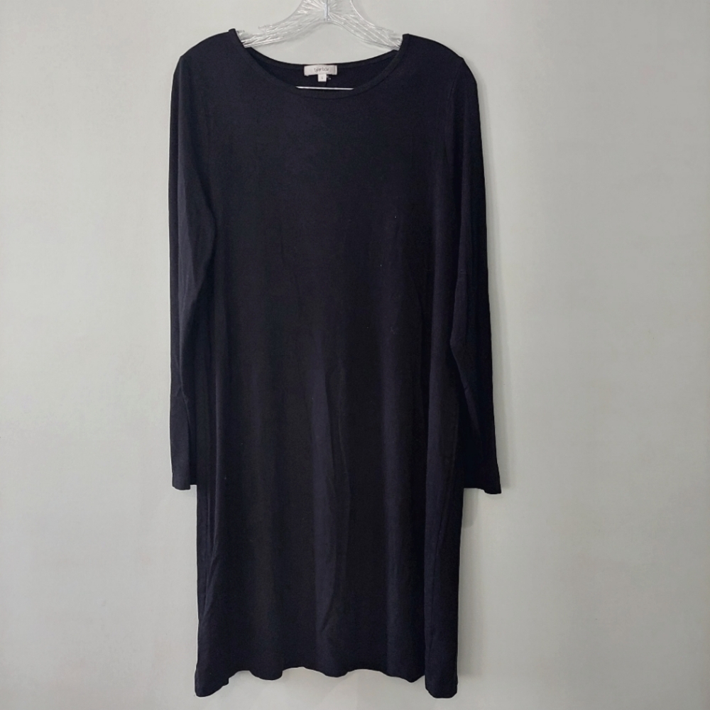 Tyler Boe t-shirt dress Large black scoop neck long sleeve midi length